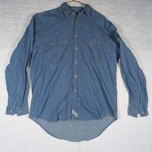 Levis Denim Shirt Mens Medium Blue Vintage 90s Long Sleeve Red Tab Button Up